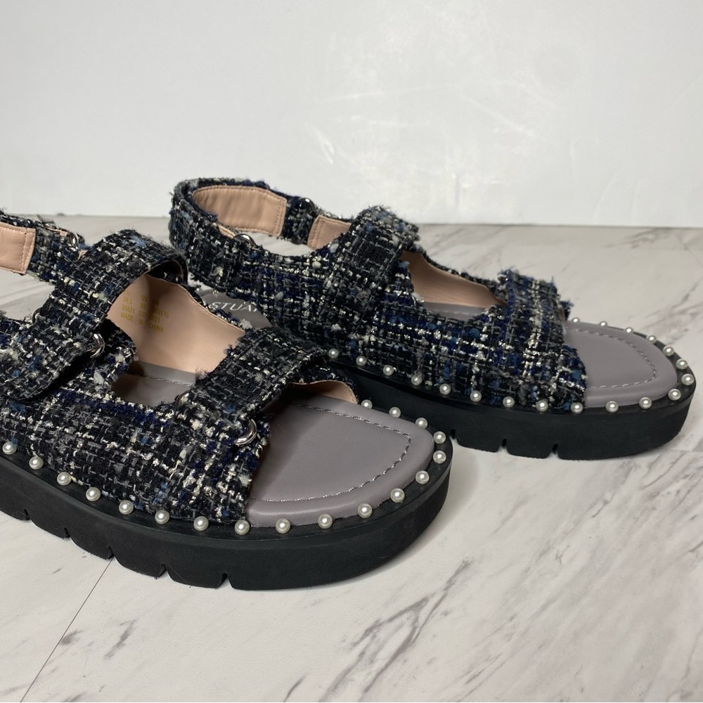Stuart Weitzman Zoe Lift Embellished Tweed Sandal 8B - Picture 10 of 15
